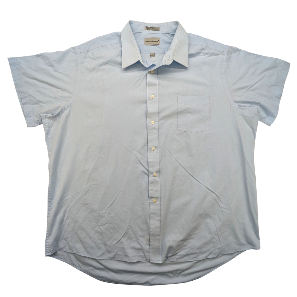 David Taylor Shirt Mens 19 Short Sleeve Light Blue Button Up Single Needle